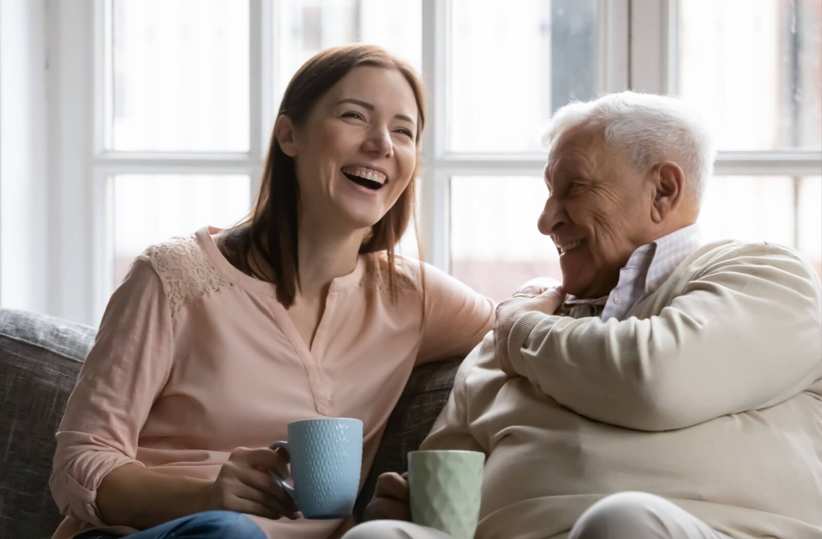 a daughter is spending quality time with her father who has dementia.